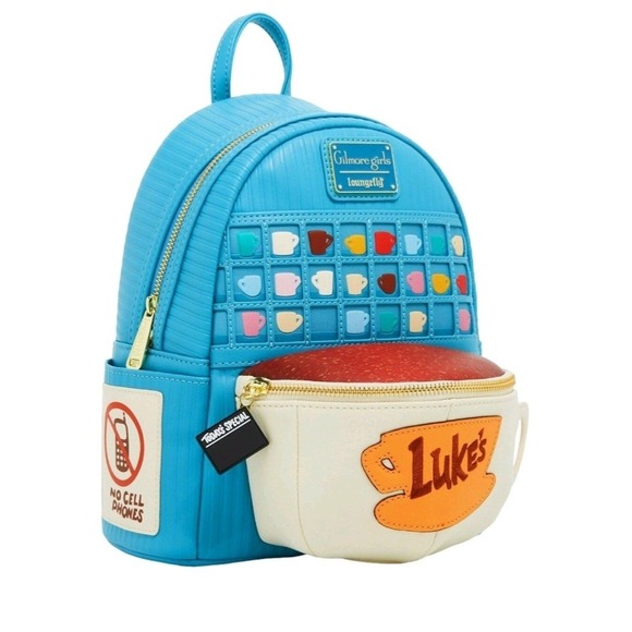 NEW! Loungefly Gilmore Girls Luke's Diner Coffee Cup Backpack Wit CARDHOLDER SET - Picture 4 of 11